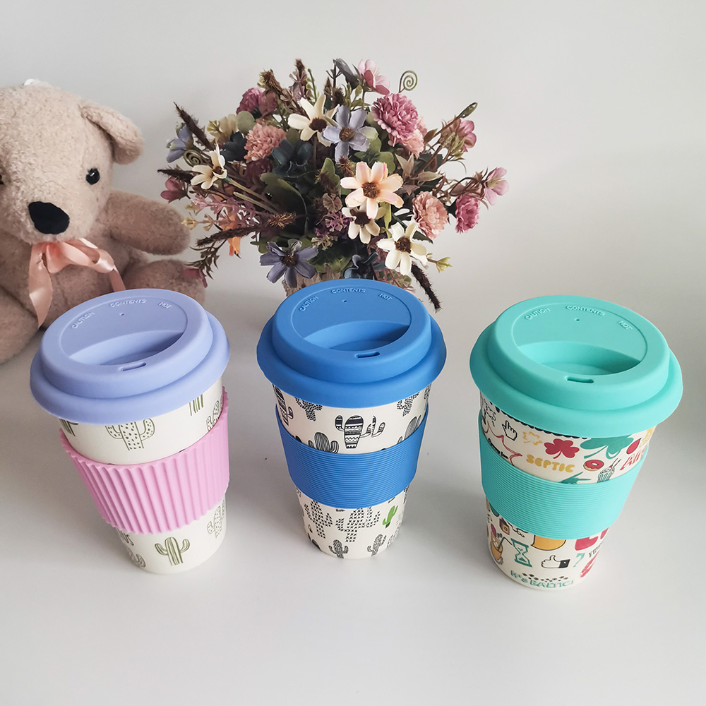 Copo de café de design não tóxico 400 ml melamina/fibra de bambu com tampas