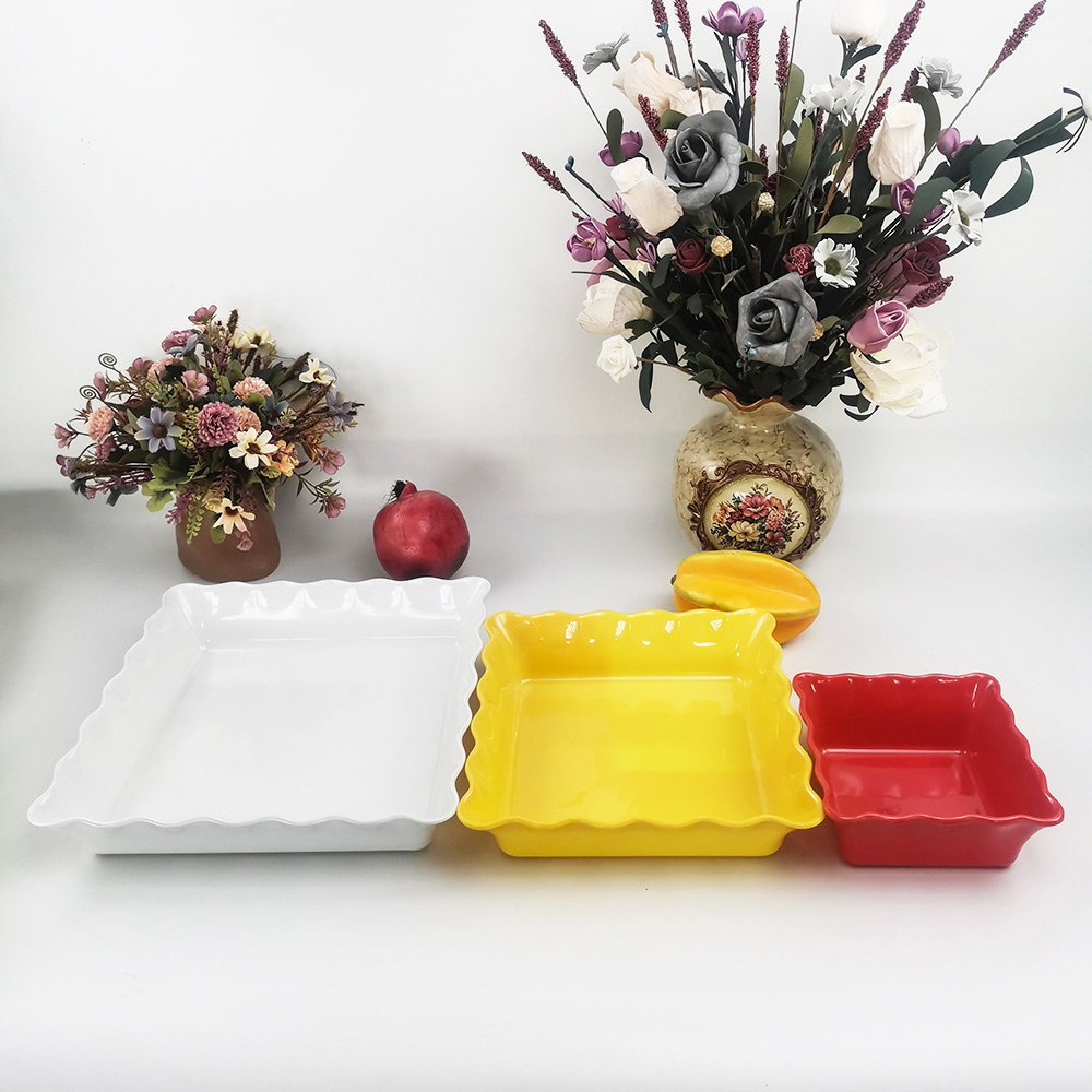 Tigela de salada de frutas ondulada quadrada de cozinha de design exclusivo