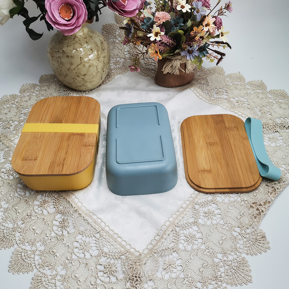 Recipiente de almoço composto de fibra de bambu ecologicamente correto com divisória removível tampa de bambu natural