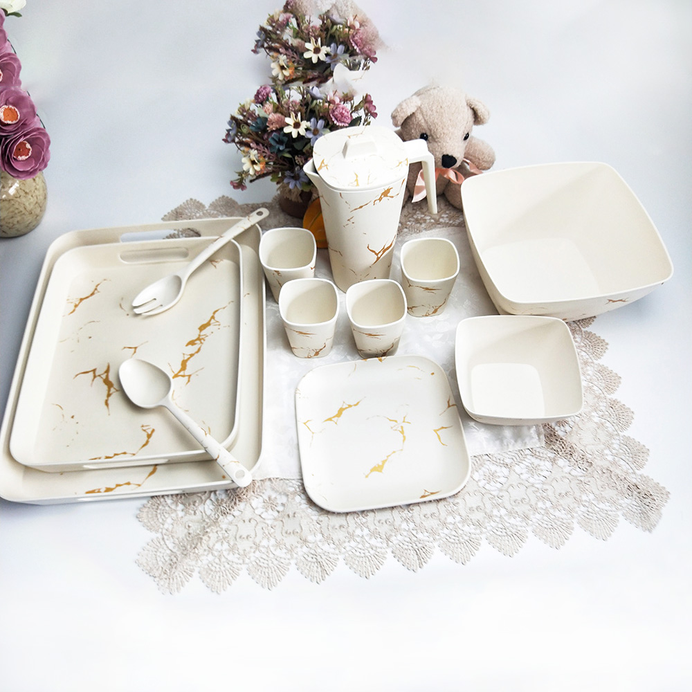 Conjunto de talheres, copos, tigelas, chaleiras e bandejas de restaurante atacado Conjunto de louça