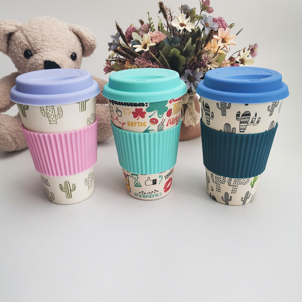 Copo de café de design não tóxico 400 ml melamina/fibra de bambu com tampas