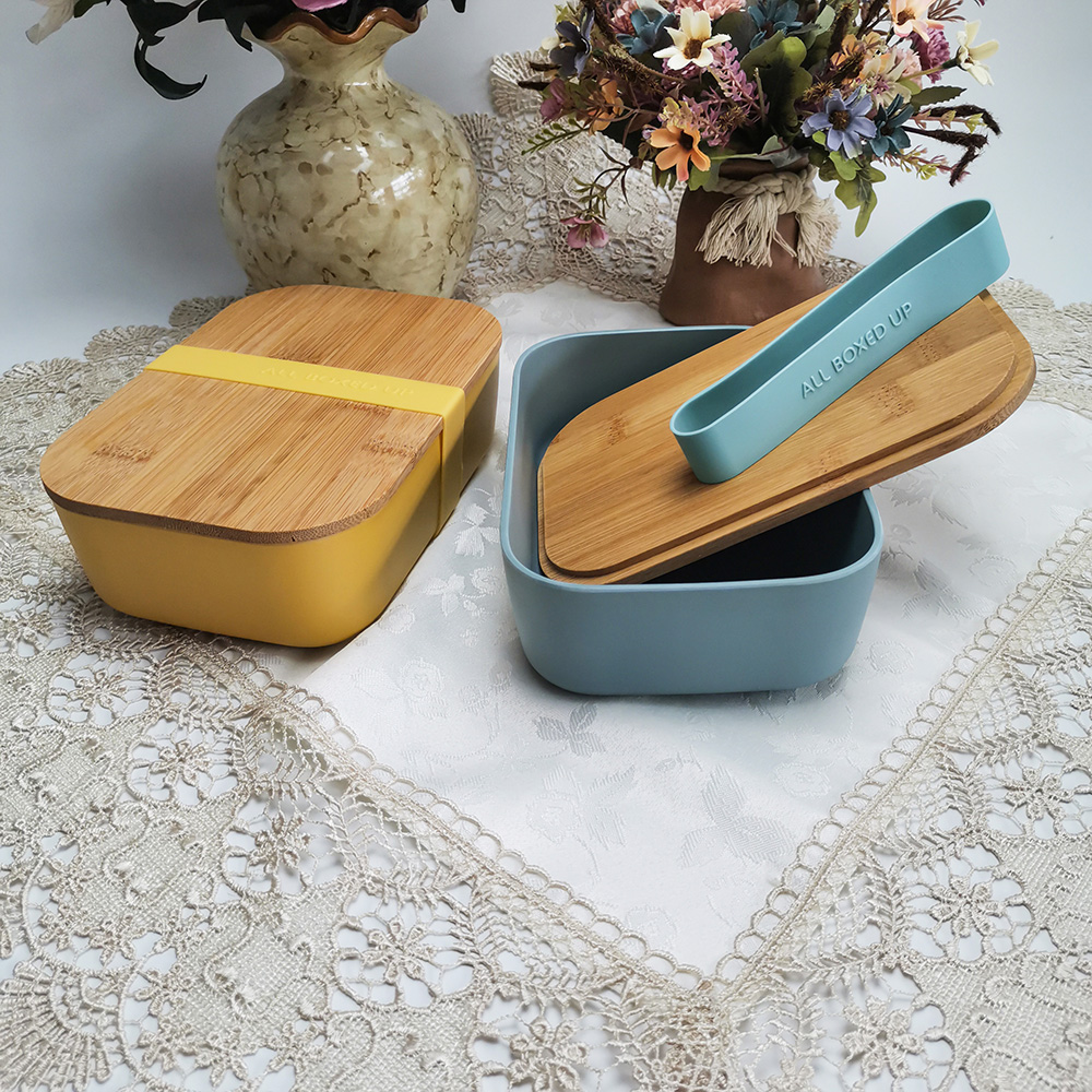 Recipiente de almoço composto de fibra de bambu ecologicamente correto com divisória removível tampa de bambu natural