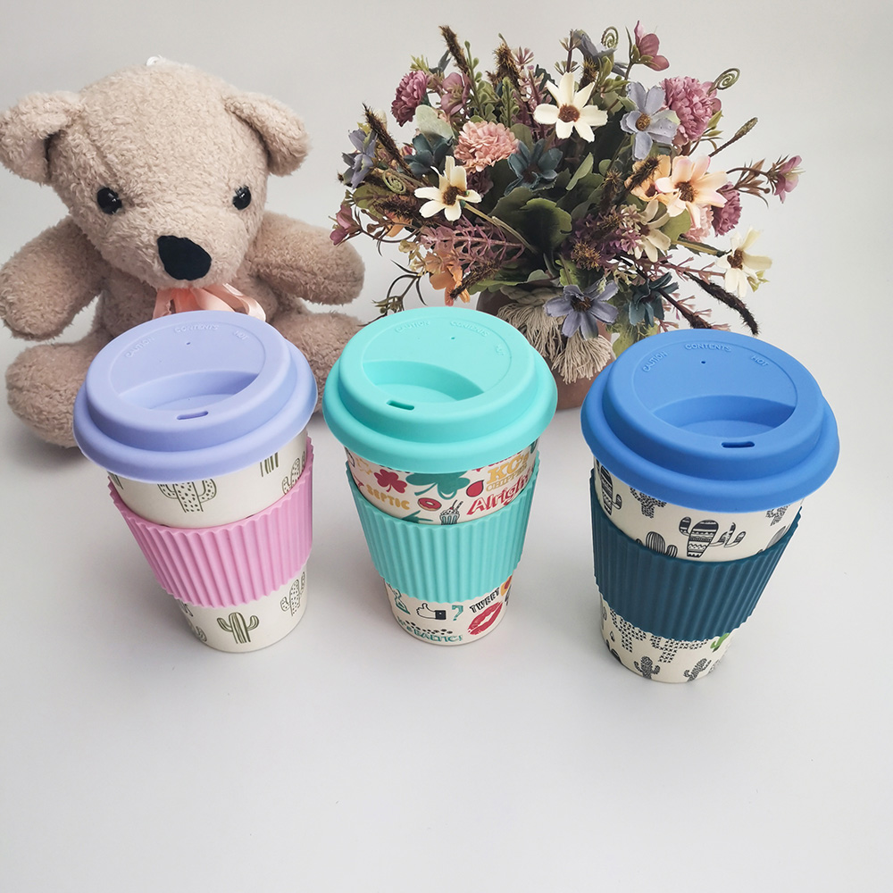 Copo de café de design não tóxico 400 ml melamina/fibra de bambu com tampas