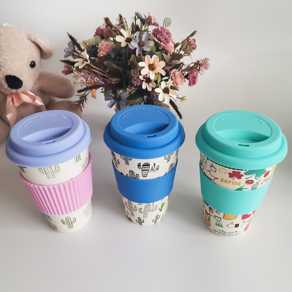 Copo de café de design não tóxico 400 ml melamina/fibra de bambu com tampas
