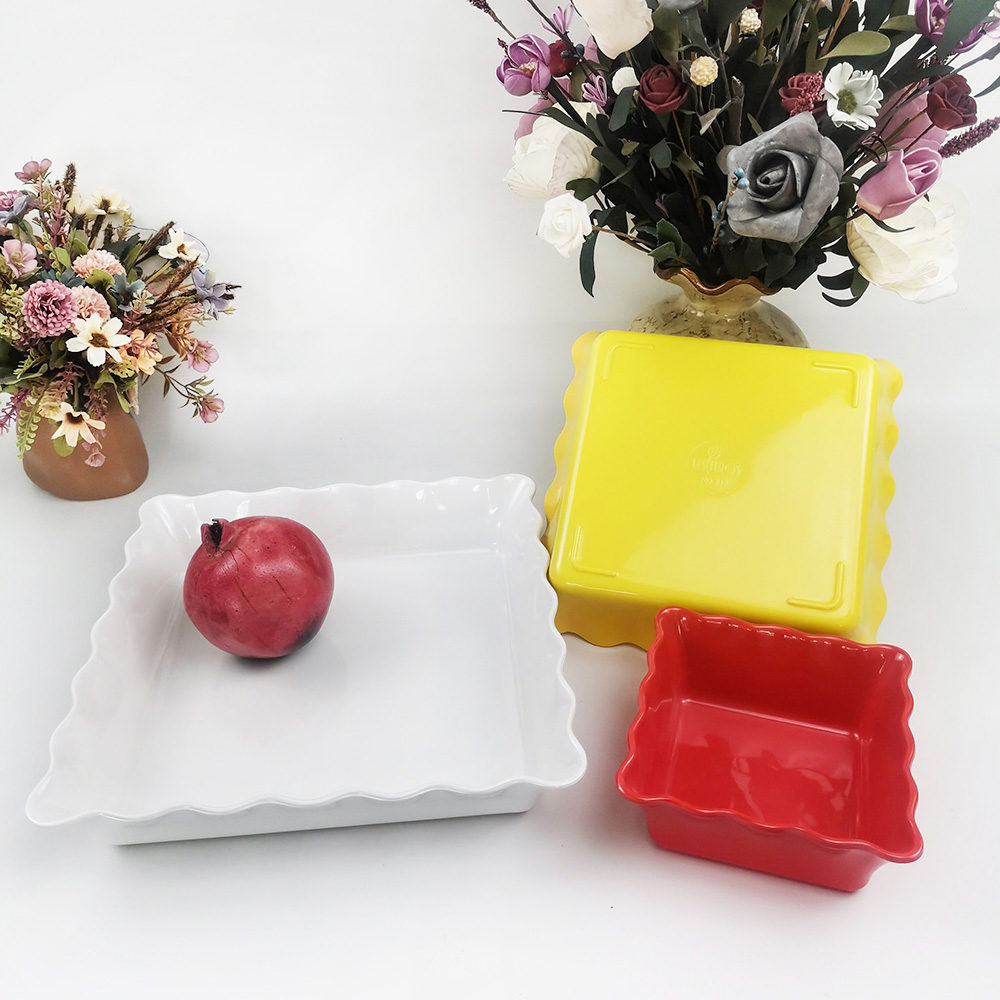 Tigela de salada de frutas ondulada quadrada de cozinha de design exclusivo