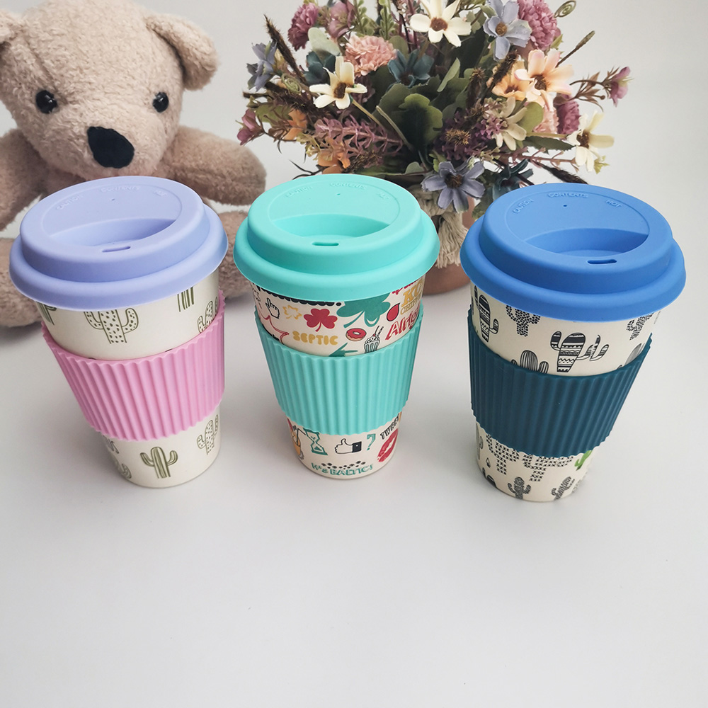 Copo de café de design não tóxico 400 ml melamina/fibra de bambu com tampas