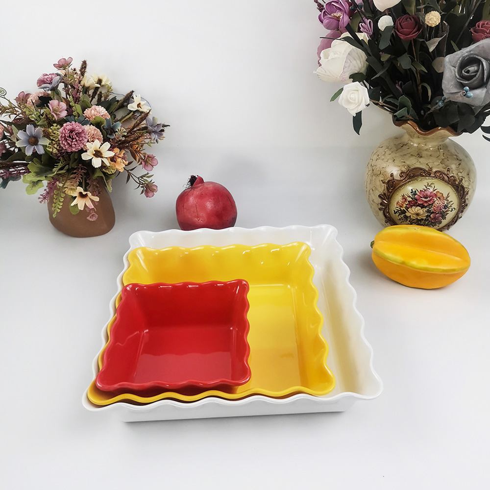 Tigela de salada de frutas ondulada quadrada de cozinha de design exclusivo