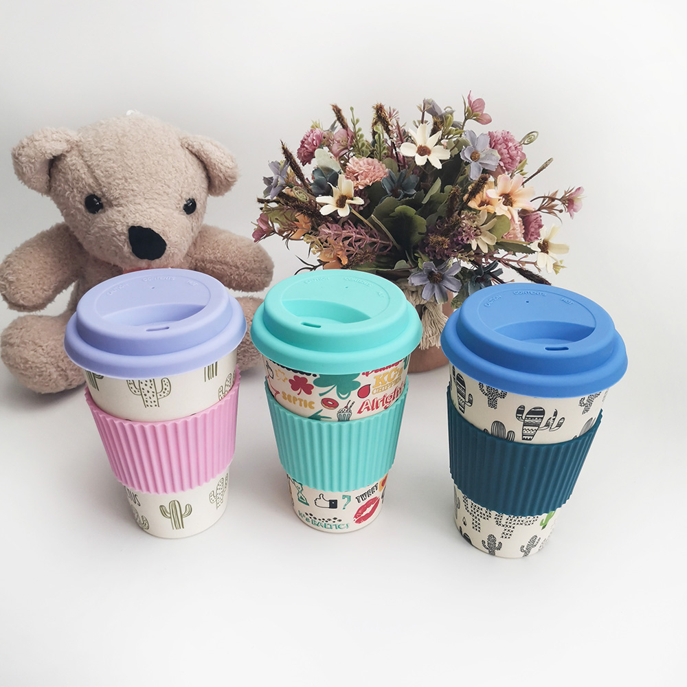 Copo de café de design não tóxico 400 ml melamina/fibra de bambu com tampas
