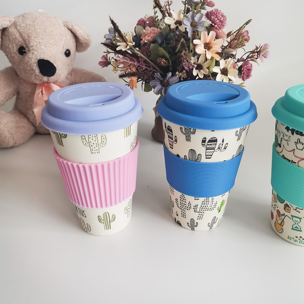 Copo de café de design não tóxico 400 ml melamina/fibra de bambu com tampas