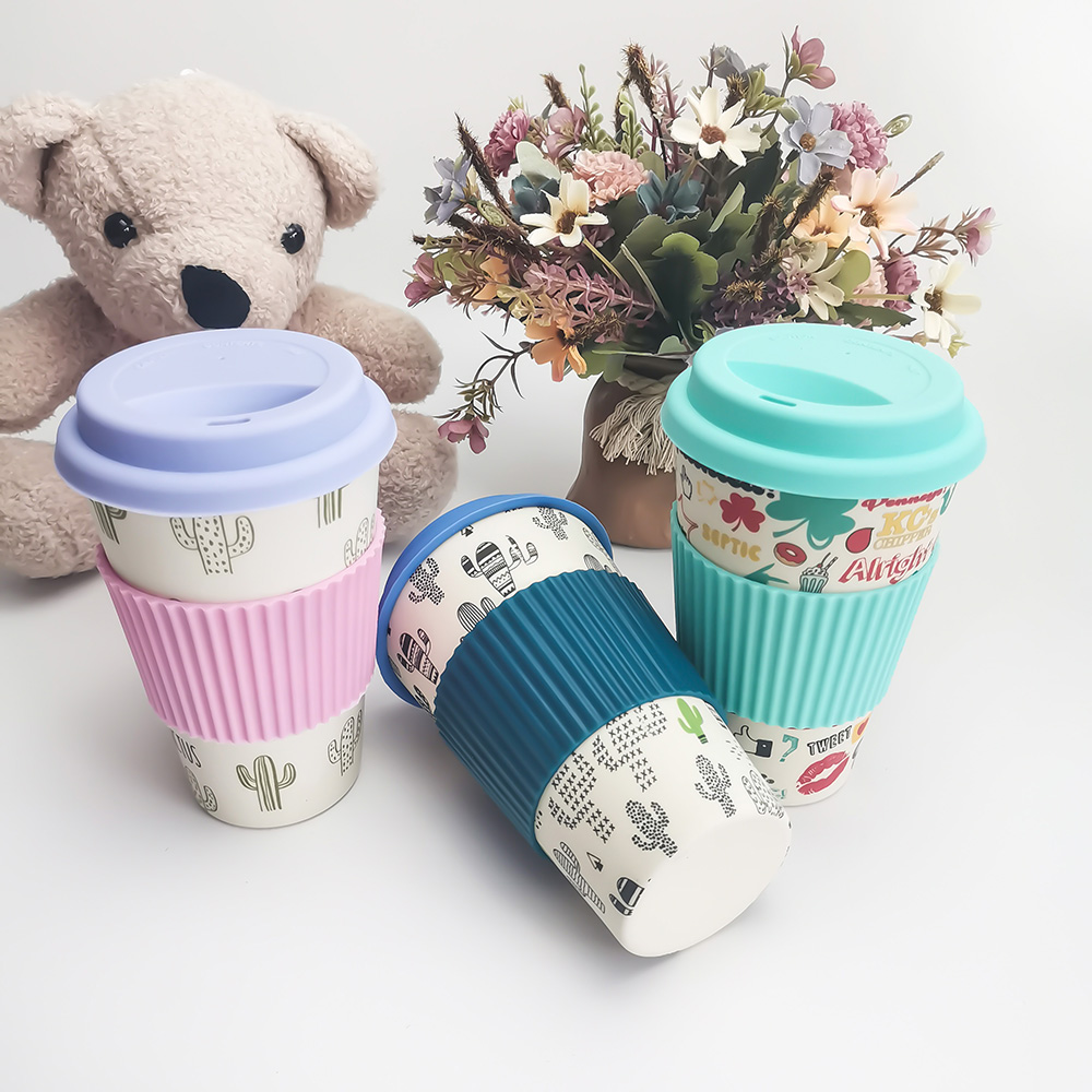 Copo de café de design não tóxico 400 ml melamina/fibra de bambu com tampas